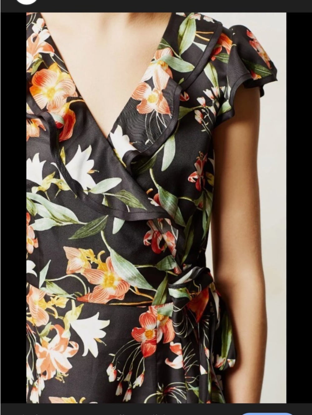 Karen Walker Black Floral Dress with Orange and Green Blooms